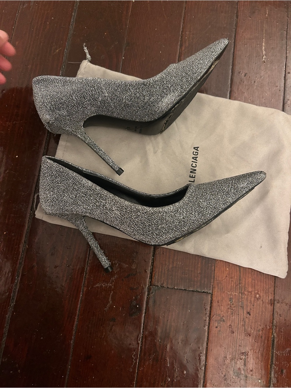 Silver Genuine Leather High Heels